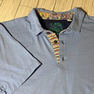 Robert Graham Men’s XL Blue Short Sleeve Polo Shirt Paisley Trim Classic Fit